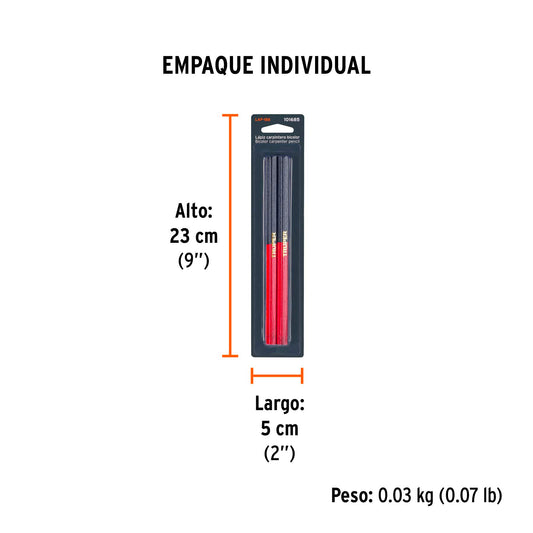 Blíster con 2 lápices 18 cm bicolor gruesos para carpintero