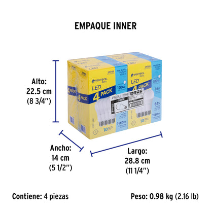 Pack de 4 lámparas LED A19 16 W (equiv. 100 W), luz de día