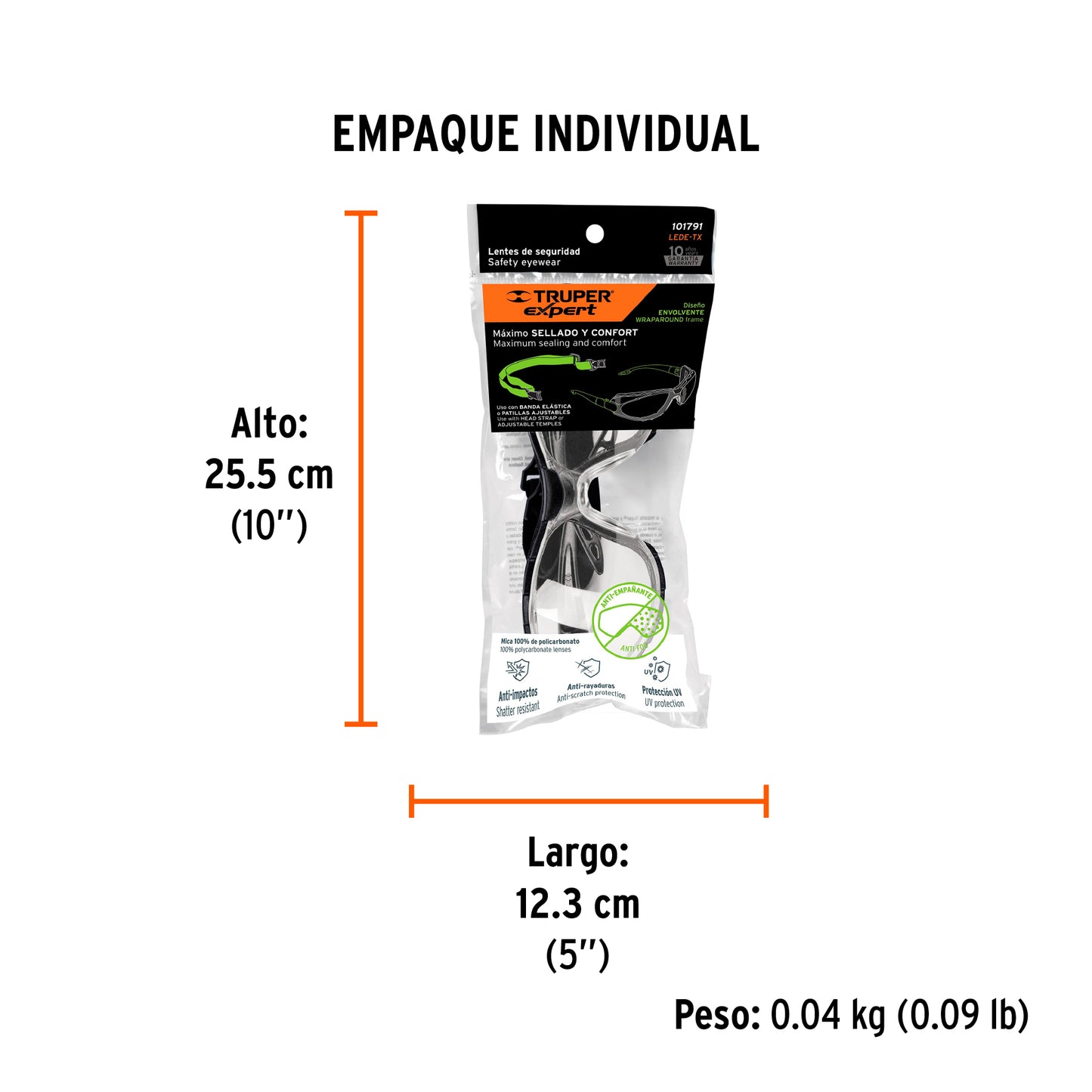Lentes transp antiempaño c/marco de espuma y correa, Expert