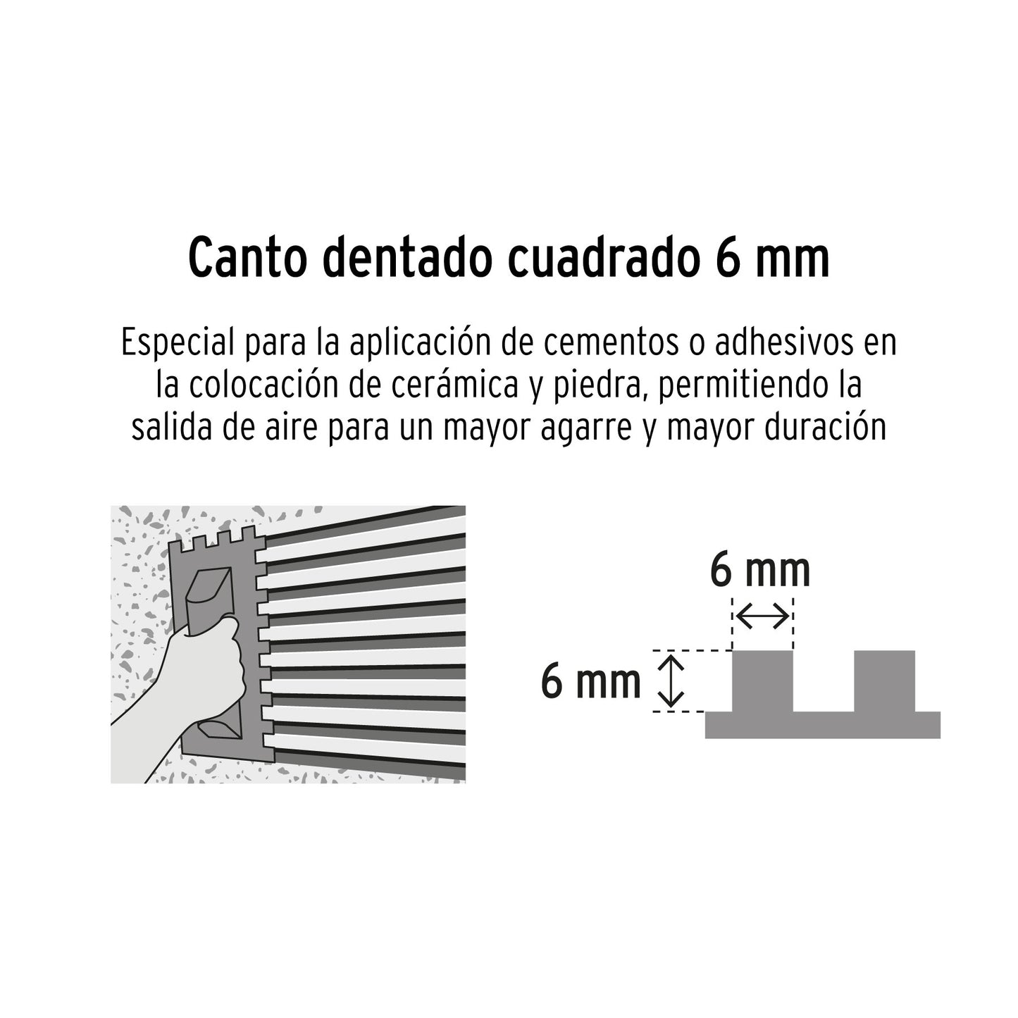 Llana 11' dentado cuadrado 1/4', 6 remaches, mgo madera