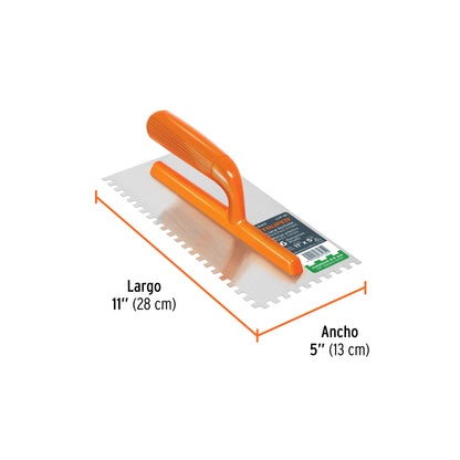 Llana 11' dentado cuadrado 1/4', 6 remaches, mgo plástico