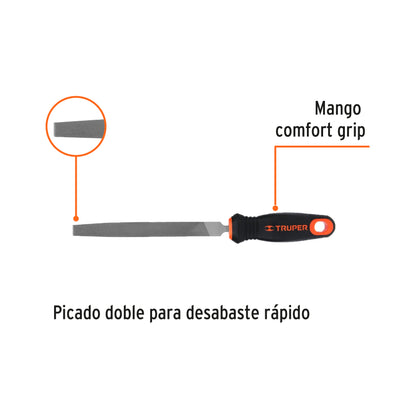 Lima plana bastarda 6' con mango doble inyección, TRUPER