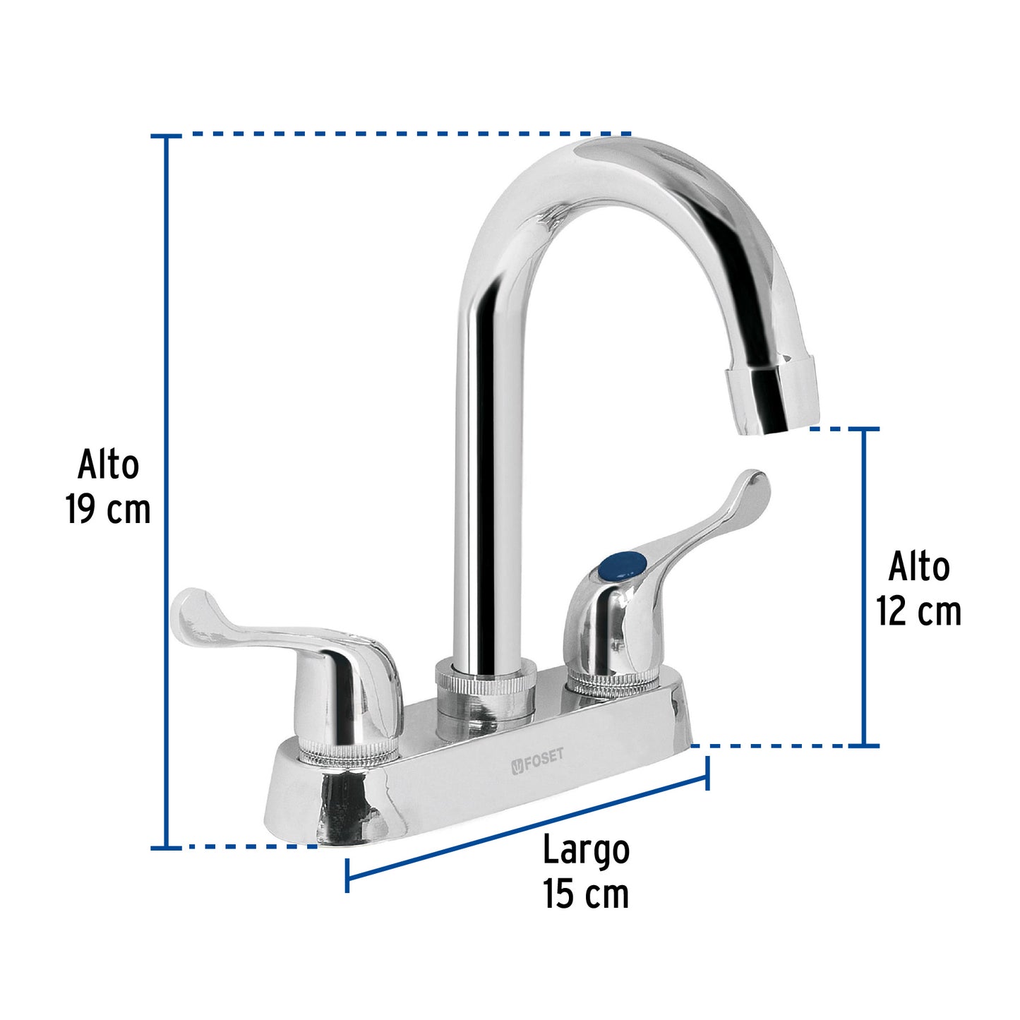 Mezcladora 4' para lavabo, cuello bar, manerales palanca