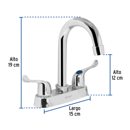 Mezcladora 4' para lavabo, cuello bar, manerales palanca