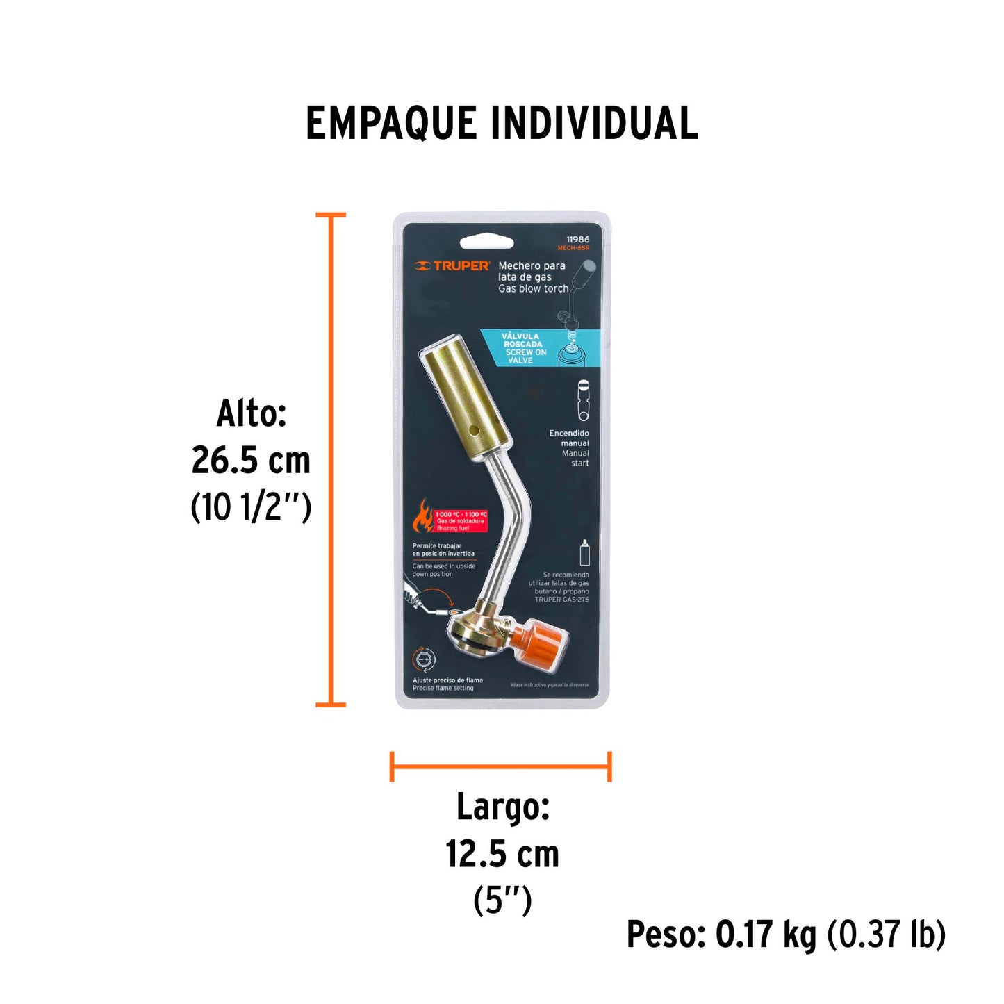 Mechero para lata de gas con válvula roscada, TRUPER