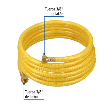 Manguera para gas, PVC amarilla, 3/8'flare, 4 m, FOSET