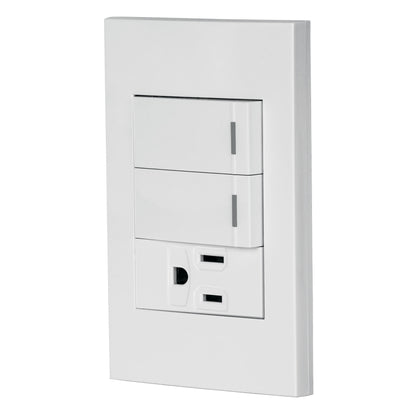 Placa armada 2 interruptores,1 contacto,1mod,Española,blanco