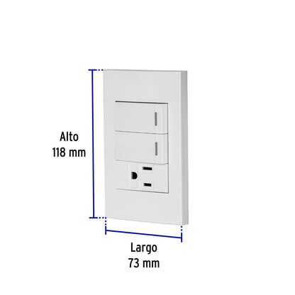 Placa armada 2 interruptores,1 contacto,1mod,Española,blanco