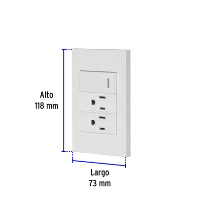 Placa armada 1 interruptor, 2 contactos,1mod,Española,blanco