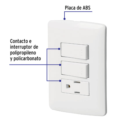 Placa armada contacto 2 interruptores,blanco, línea Italiana