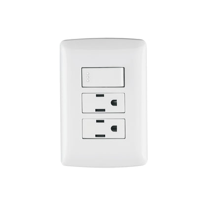 Placa armada 2 contactos e interruptor,blanco,línea Italiana