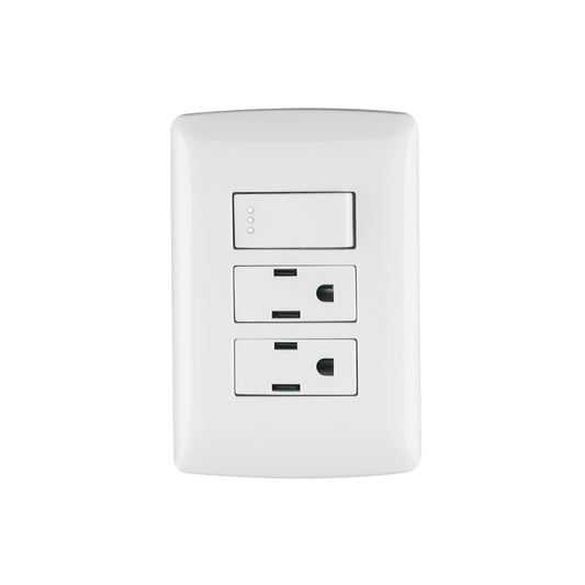 Placa armada 2 contactos e interruptor,blanco,línea Italiana