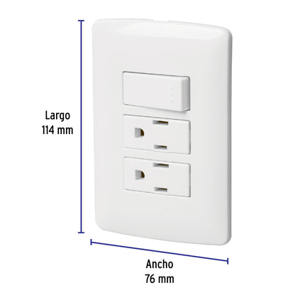 Placa armada 2 contactos e interruptor,blanco,línea Italiana