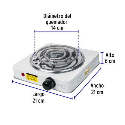 Parrilla eléctrica 1 quemador en espiral, blanca, BASIC