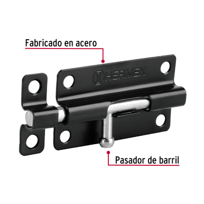 Pasador de barril 4' de acero acabado negro, HERMEX