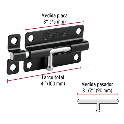 Pasador de barril 4' de acero acabado negro, HERMEX