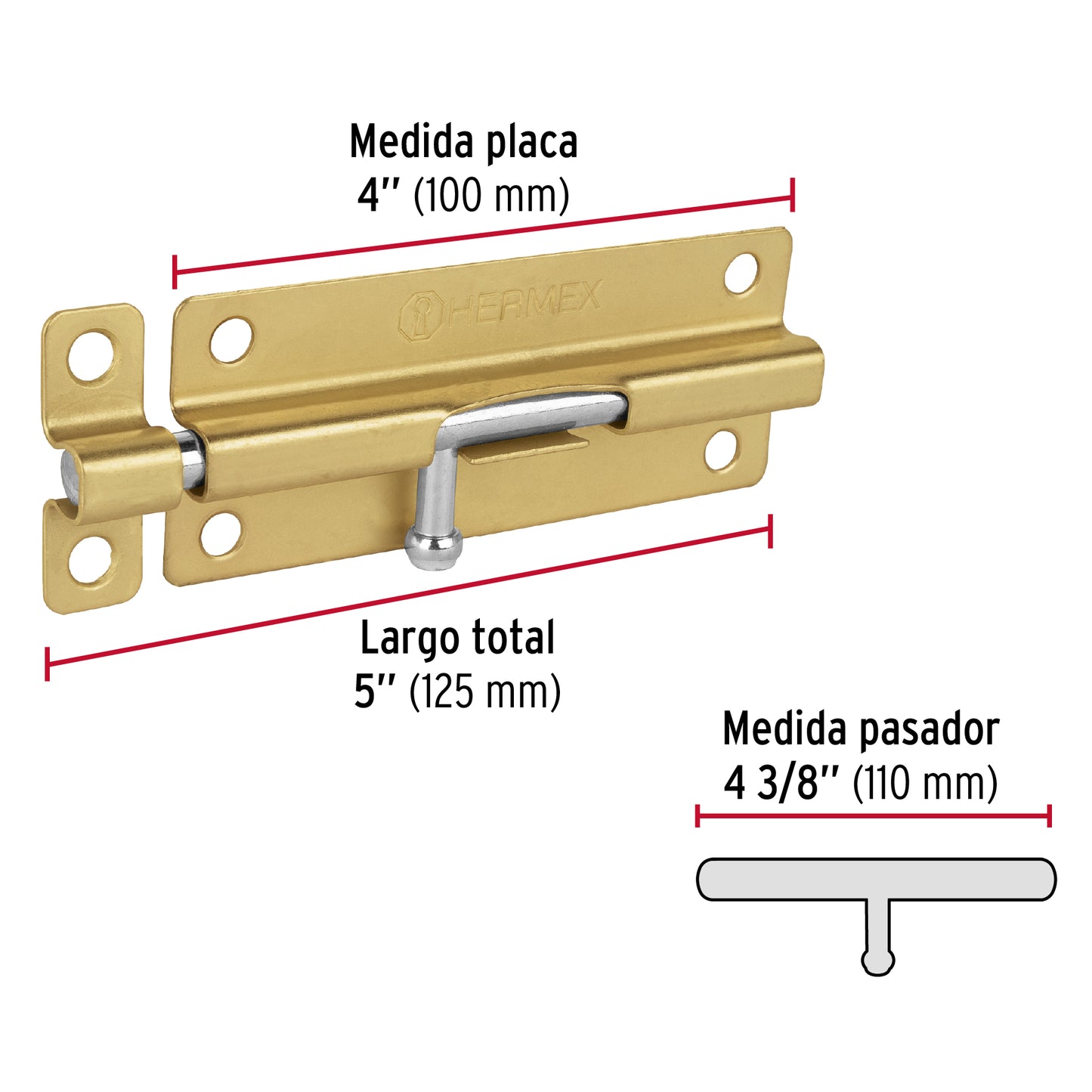 Pasador de barril de acero latón 5', HERMEX