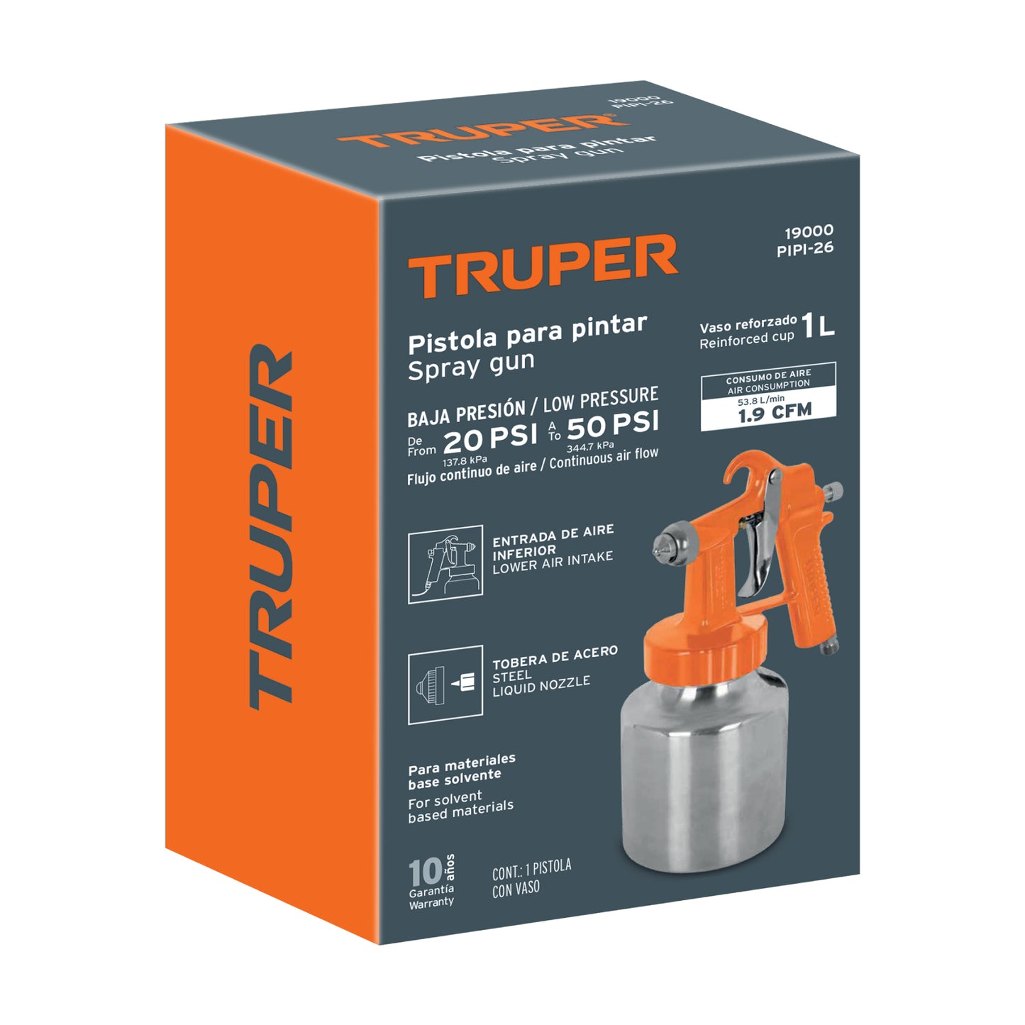 Pistola p/pintar baja presión, 1.5 mm, naranja, entrada inf