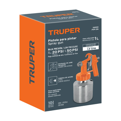 Pistola p/pintar baja presión, 1.5 mm, naranja, entrada inf