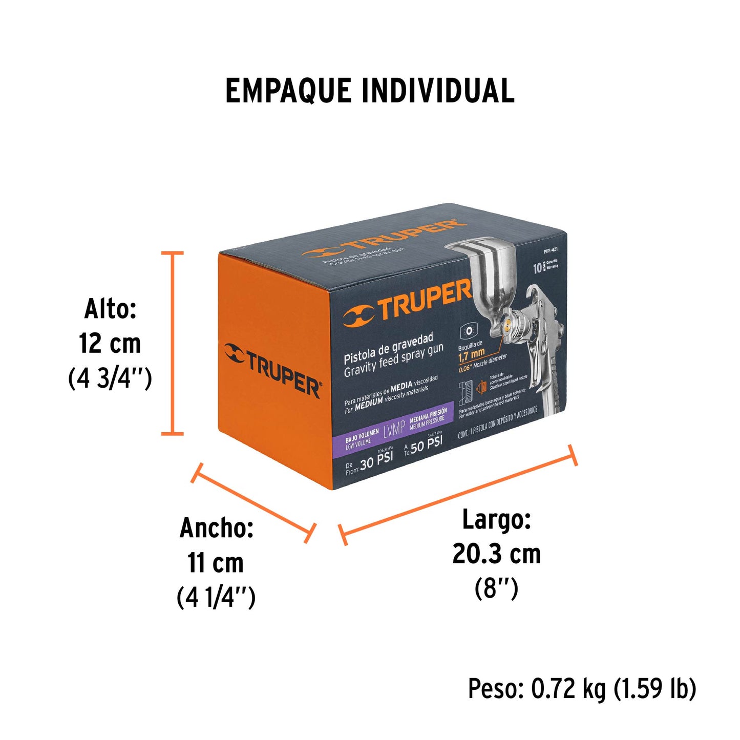 Pistola p/pintar gravedad LVMP vaso aluminio, 1.7 mm, Truper