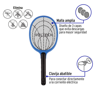 Raqueta mata moscas y mosquitos, recargable, VOLTECK