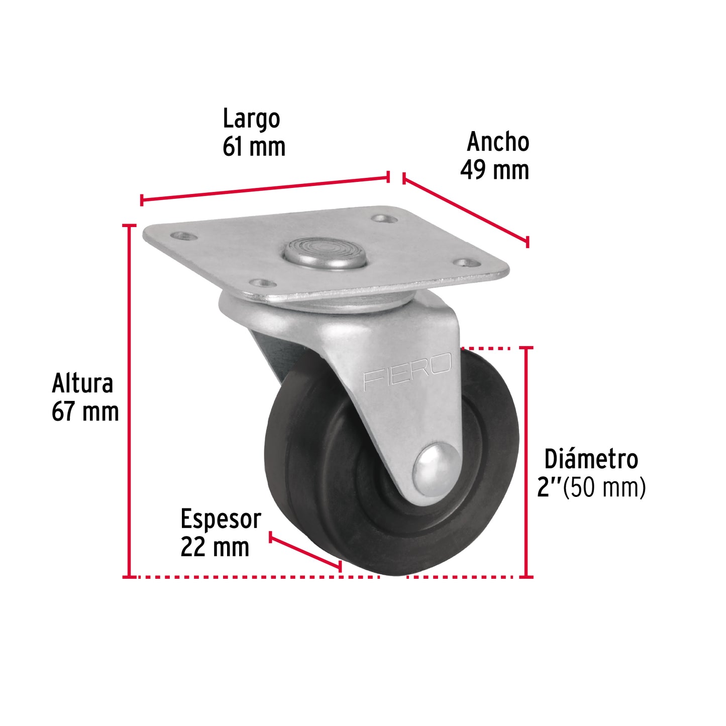 Rodaja hule 2', placa giratoria c/buje, carga 25kg, FIERO
