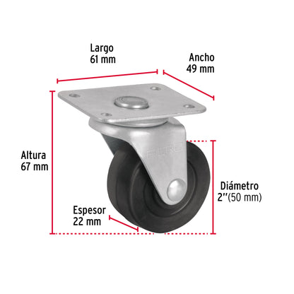 Rodaja hule 2', placa giratoria c/buje, carga 25kg, FIERO
