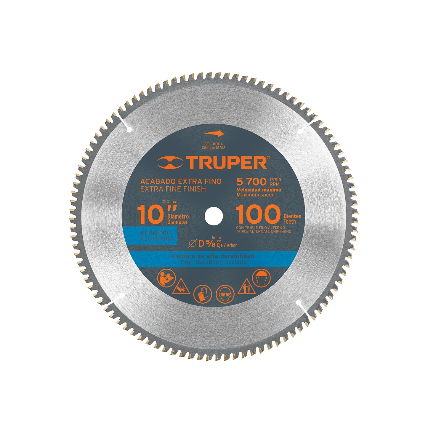 Disco sierra 10' para aluminio, 100 dientes centro 5/8'