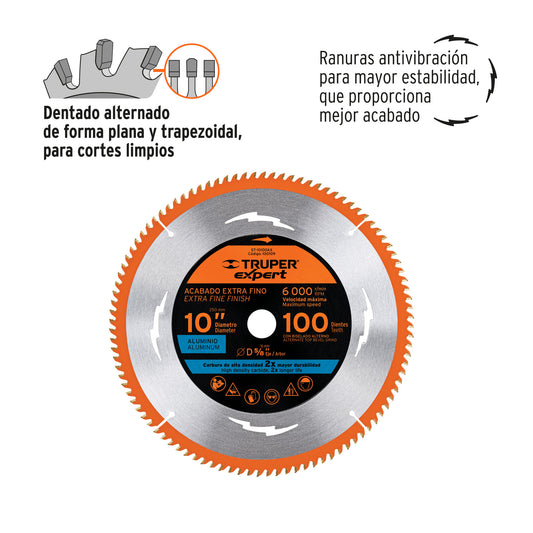Disco sierra 10' p/aluminio, 100 dientes centro 5/8', Expert