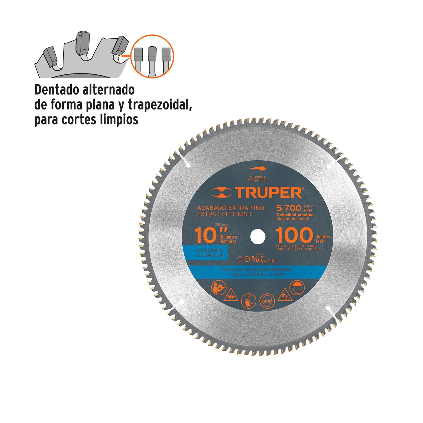 Disco sierra 10' para aluminio, 100 dientes centro 5/8'