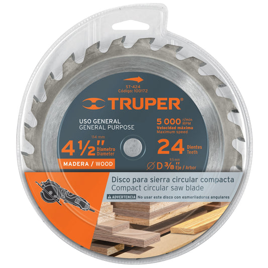 Disco sierra 4-1/2' para madera, 24 dientes centro 3/8'