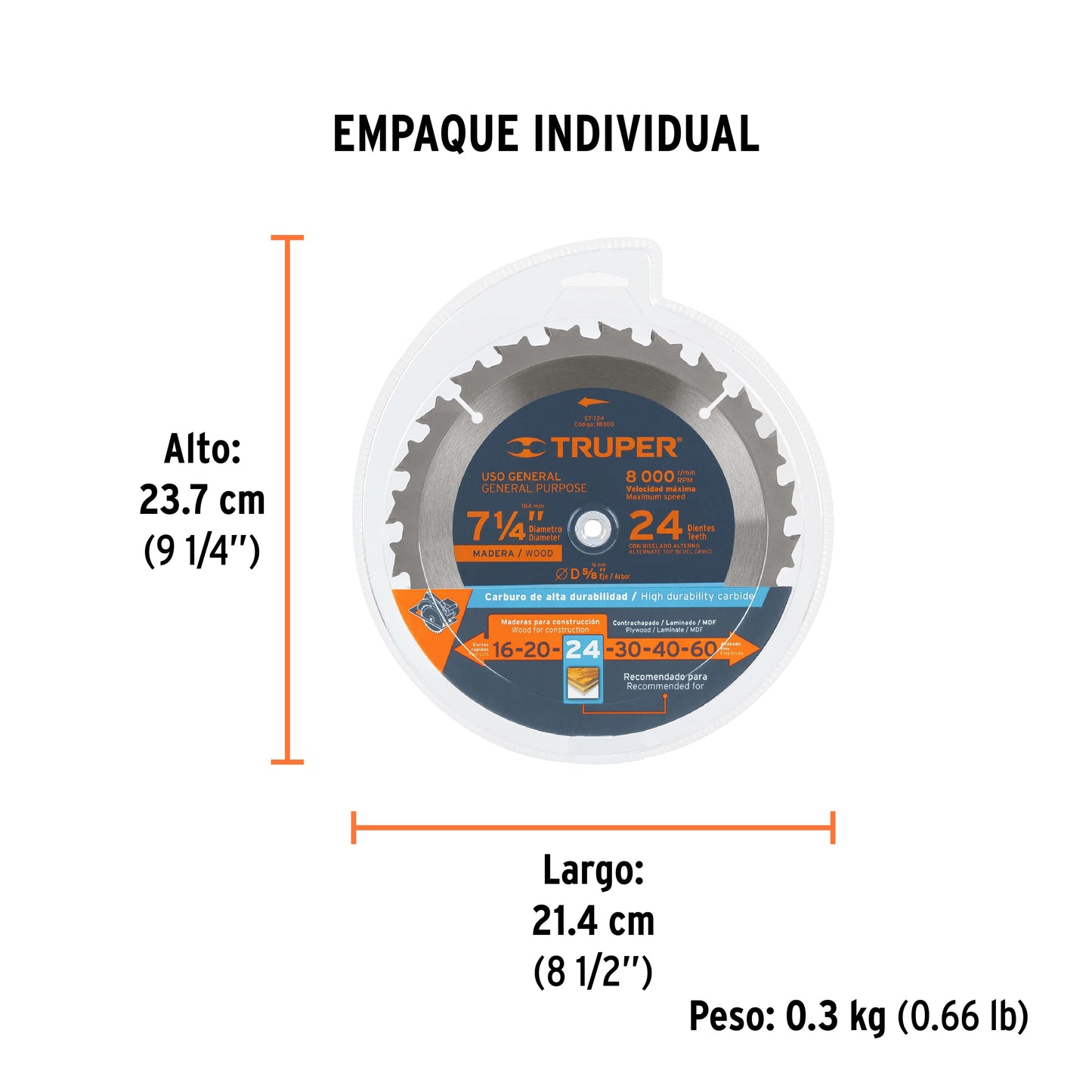 Disco sierra 7- 1/4' para madera, 24 dientes centro 5/8'