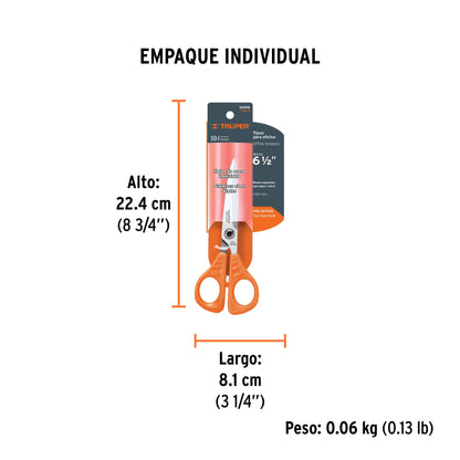 Tijera 6-1/2' de acero inoxidable para oficina, TRUPER